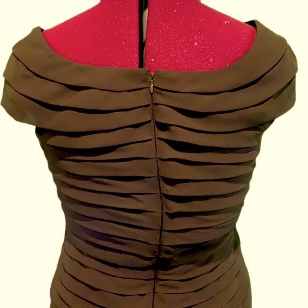 🔥 Adrianna Papell Brown Tiered Ruffled Cocktail Sleeveless Midi Dress Womens 14 - Picture 4 of 7